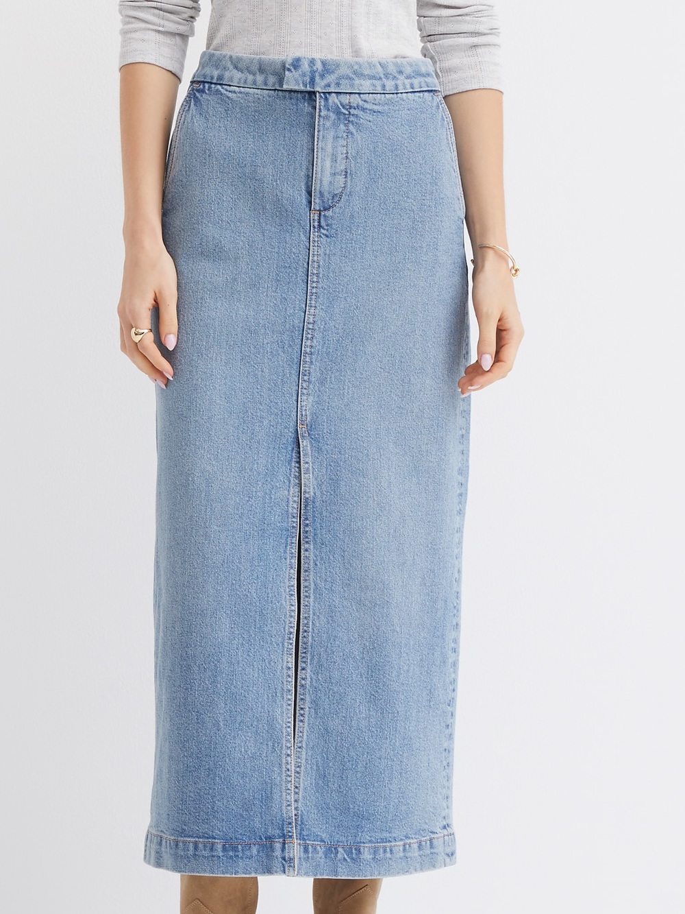 Loft denim midi skirt